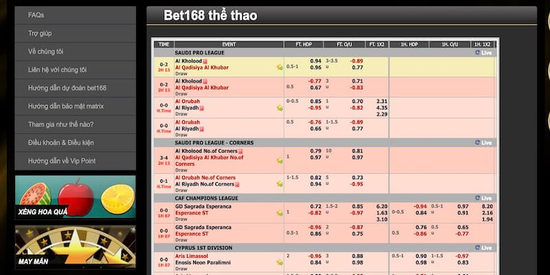 Cược thể thao Bet168vn.