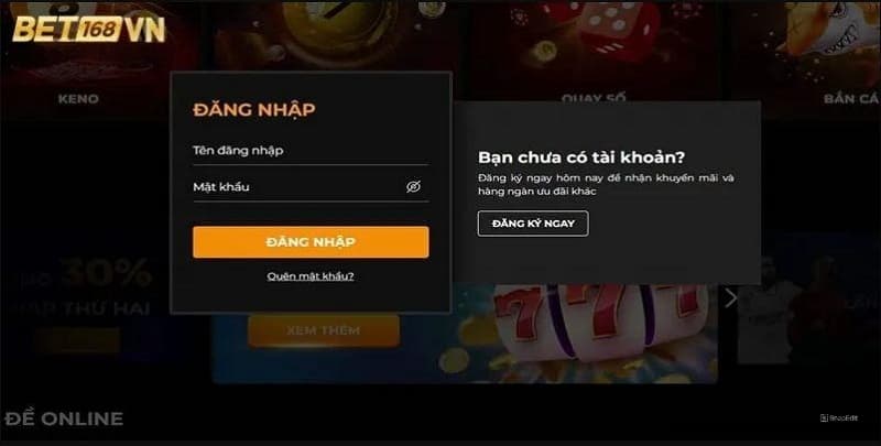 đăng ký đăng nhập Bet168vn