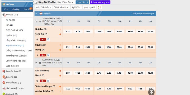 Hiệp 1/cả trận là kèo gì? Cách chơi hay tại Bet168vn.vip 7 Ví dụ về kèo half time và full time